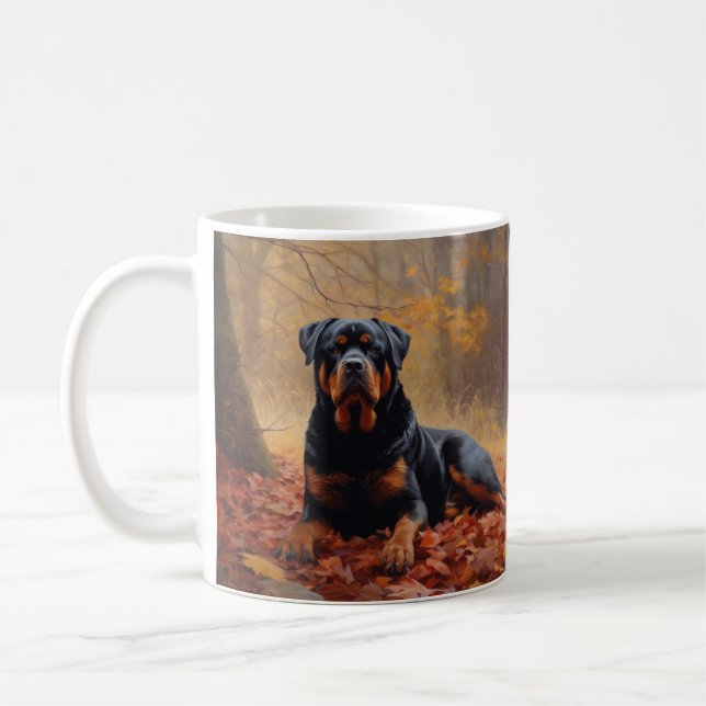 Mug Rottweiler dans les feuilles d'automne automne aut (Gauche)