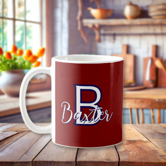 Mug Rouge Blanc & Bleu Nom et Monogramme Personnalisé