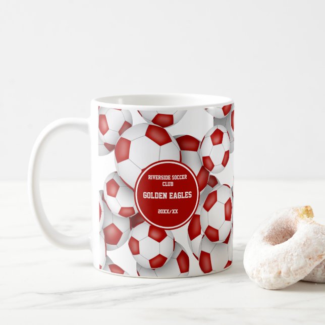 Mug Rouge blanc équipe de football couleurs cadeau pou (Avec donut)