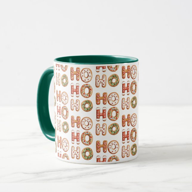 Mug Rouge Blanc Ho Ho Ho Gingerbread Cookie Noël (Devant gauche)