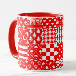 Mug Rouge blanc Mixte Motif Patchwork Design