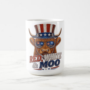 Mug Rouge Blanc & Moo Vache Highland - Drôle 4 juillet