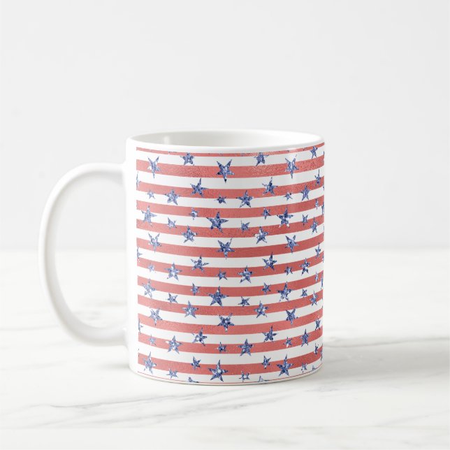 Mug Rouge Blanc Parties scintillant Bleu Étoiles Rayur (Gauche)