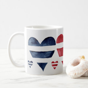 Mug Rouge Bleu Bleu Aquarelle Coeurs Saint-Valentin