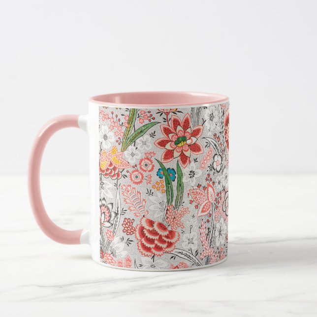 MUG ROUGE BLEU JAUNE FLEURS SAUVAGES TULIPES, FEUILLES (Gauche)