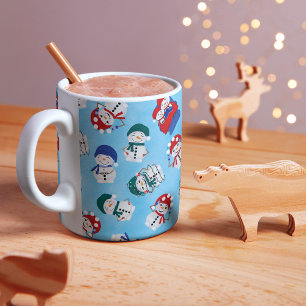 Mug Rouge Bleu Vert mignon Snowmen Aquarelle Motif Fol
