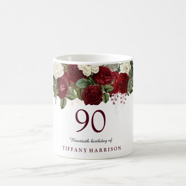 Mug Rouge Bourgogne Rose blanche 90e anniversaire Favo (Centre)