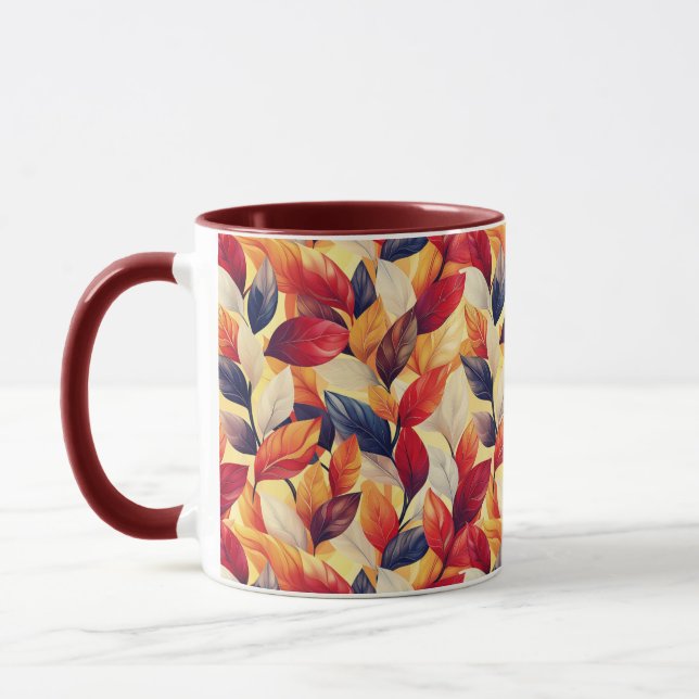 Mug Rouge Brown Bleu Rouge élégant Feuilles automnales (Gauche)