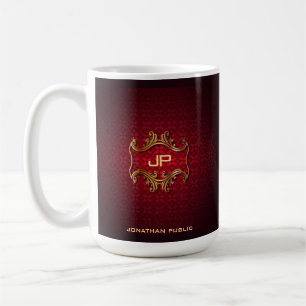 Mug Rouge Damask Monogramme Modèle Classic Élégant