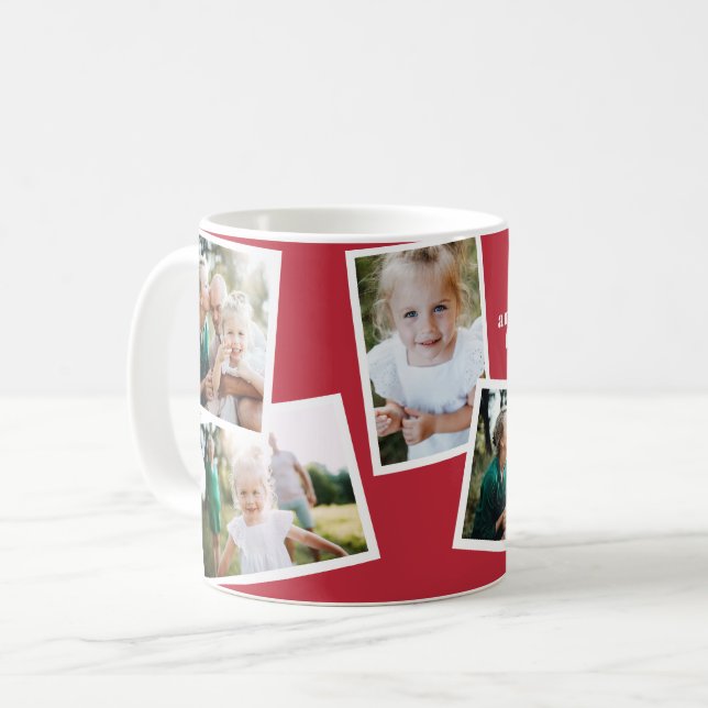 Mug Rouge de famille multi-photo élégant (Devant gauche)