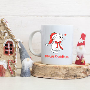 Mug Rouge et blanc Cute Chat Nom personnalisé Joyeux N