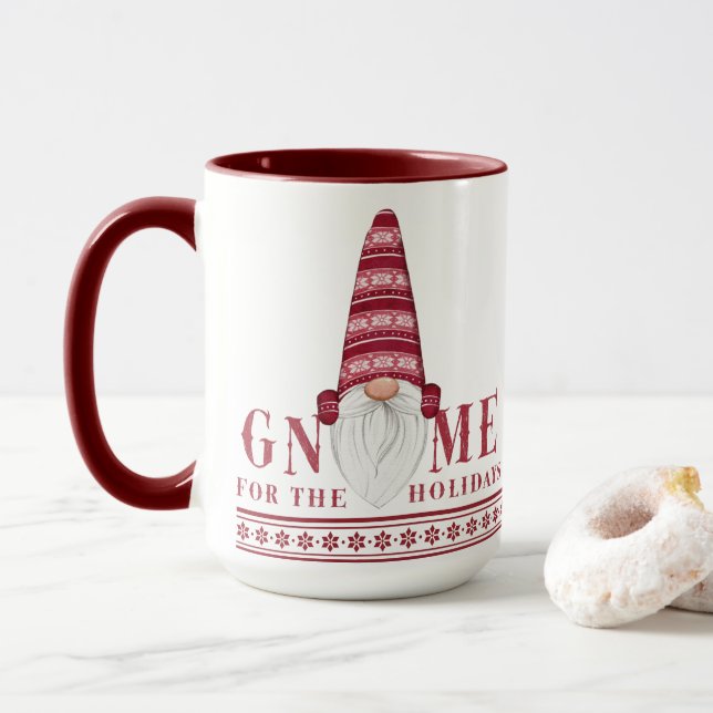 Mug Rouge et blanc nordique | Gnome Pour les fêtes (Avec donut)