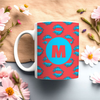 Mug Rouge et Bleu XOXO Lèvres qui s'embrassent Personn