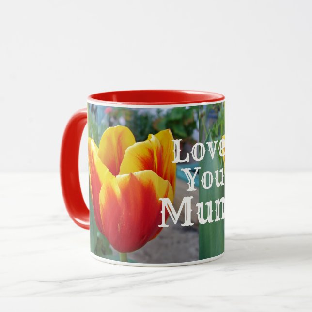 Mug Rouge et Jaune Tulipe floral Jardin Amour Maman (Devant gauche)