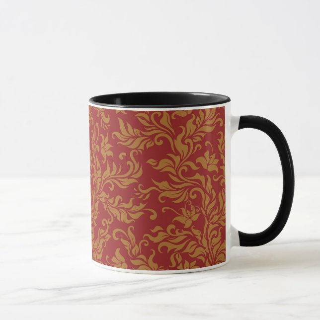 Mug Rouge et motif floral d'or (Droite)