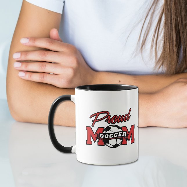 Mug Rouge et noir Fier Soccer Maman personnalisée (Créateur téléchargé)