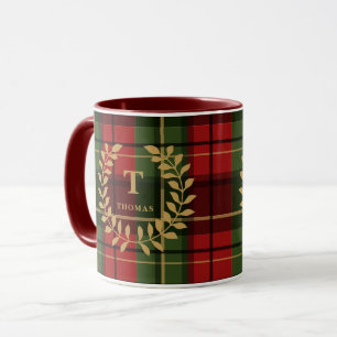Mug Rouge et vert à carreaux avec couronne de monogram