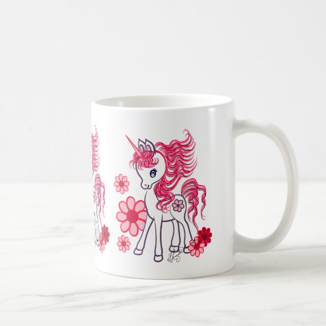 Mug Rouge Girly mignon de licorne de bébé (Droite)