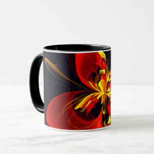 Mug Rouge Jaune Floral Moderne Résumé Modèle Art #10