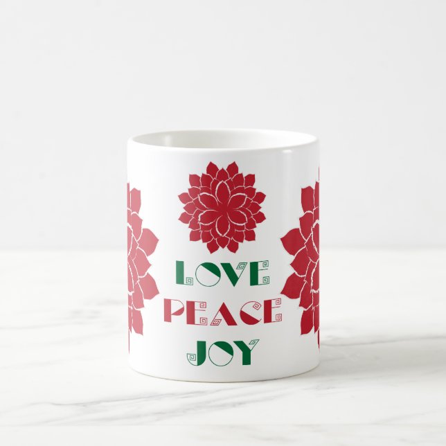 Mug Rouge moderne, Vert et blanc Amour, Paix, Texte de (Centre)