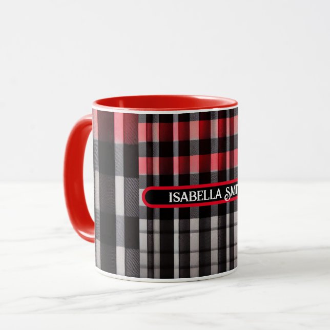 Mug Rouge Noir Abstrait Plaid Collection moderne (Devant gauche)