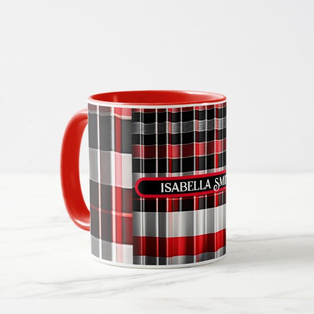 Mug Rouge Noir Abstrait Plaid Collection populaire (Devant gauche)