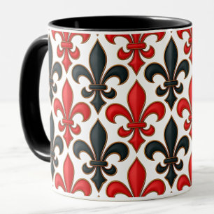 Mug Rouge noir baroque Fleur de lis Motif Design
