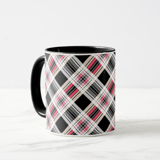 Mug Rouge noir blanc plaid (Devant gauche)