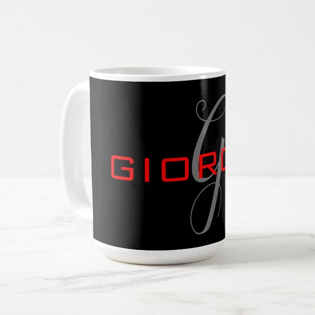 Mug Rouge noir Votre nom Monogramme initial Moderne (Devant gauche)