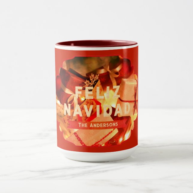 Mug Rouge or Feliz Navidad Script Noël moderne (Centre)