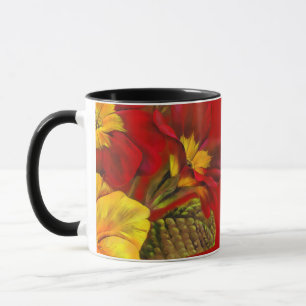 Mug rouge Primula floral art "La plus grande Nana 