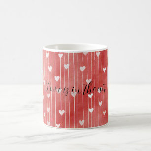 Mug Rouge romantique rayures blanches cœurs amour
