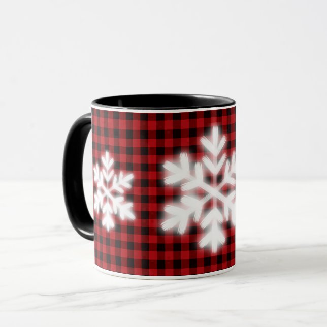 Mug Rouge rustique rouge rustique plaid gelé flocons d (Devant gauche)