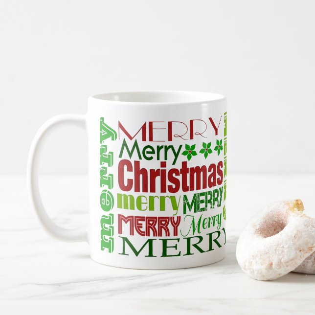 Mug Rouge & Vert Joyeux Noël Typographie de Fête Musiq (Avec donut)