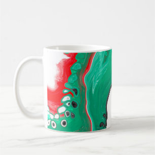 Mug Rouge, vert, noir et Marbre blanc Fluid Art