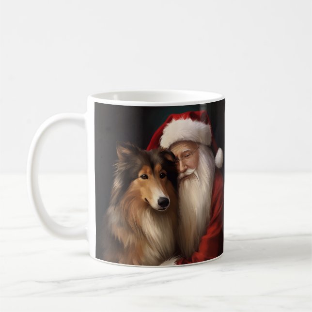 Mug Rough Collie Avec Noël Festif Du Père Noël (Gauche)