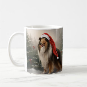 Mug Rough Collie Chien dans la neige Noël