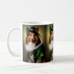 Mug Rough Collie Chien dans la tenue de la Saint Patri