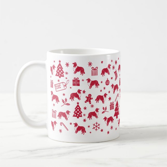 Mug Rough Collie Design de Noël (Gauche)