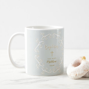 Mug Rouleaux de baptême en bleu et or de poudre