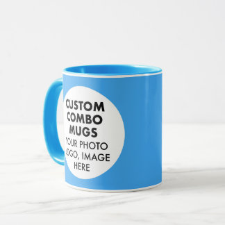 Mug Round Frame 2 x Photo Logo Light Blue Custom Combo