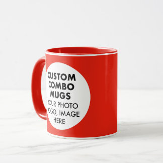 Mug Round Frame 2 x Photo Logo Red Custom Combo