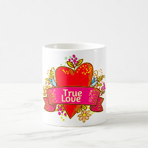 Mug Ruban de cœur de véritable amour avec éléments flo
