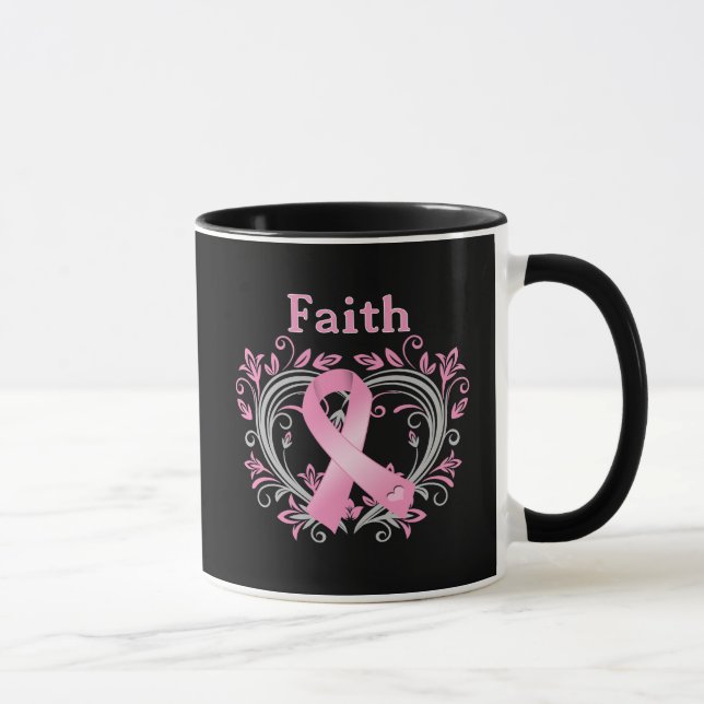Mug Ruban de conscience de cancer du sein de foi (Droite)