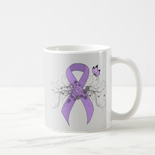 Mug Ruban de sensibilisation à la lavande avec papillo