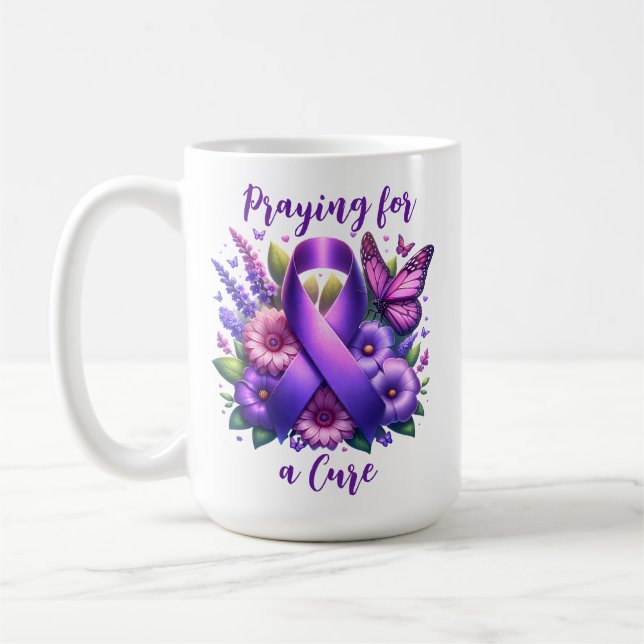Mug Ruban de sensibilisation au pourpre | Prier pour u (Gauche)