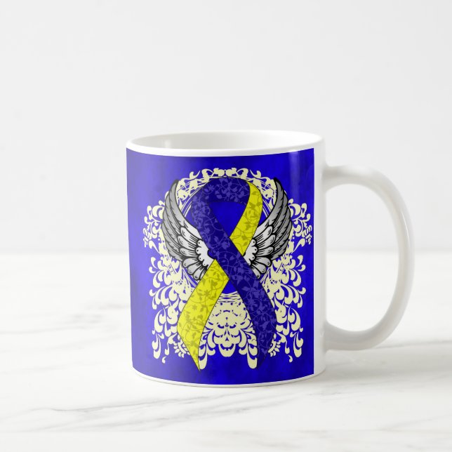 Mug Ruban de sensibilisation bleu et jaune avec ailes (Droite)