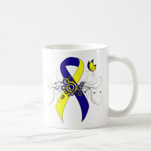 Mug Ruban de sensibilisation bleu et jaune avec papill