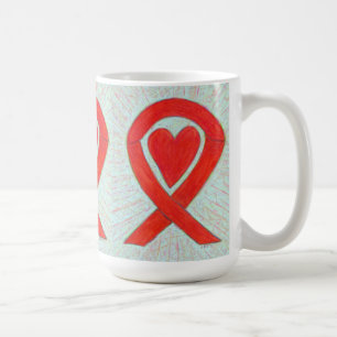 Mug Ruban de sensibilisation Rouge Coeur de café perso
