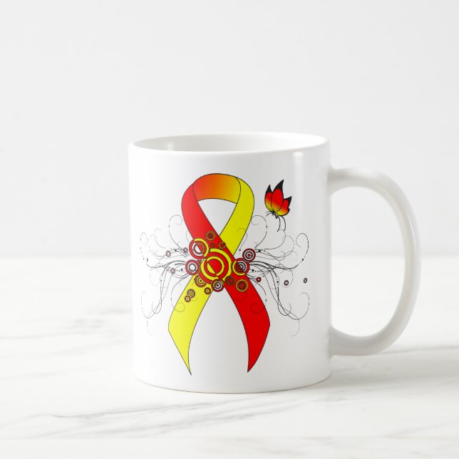 Mug Ruban de sensibilisation rouge et jaune avec papil (Droite)
